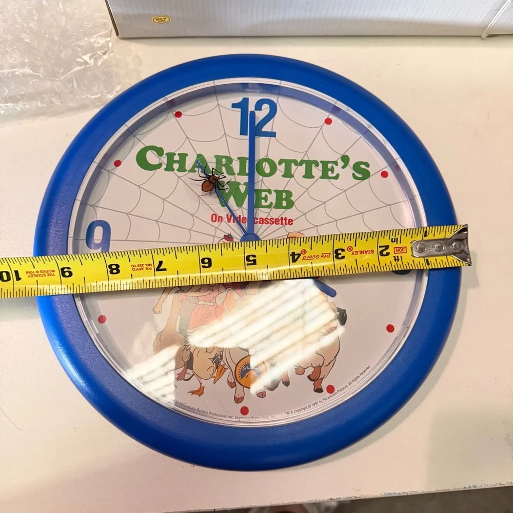Vintage Charlotte’s Web Wall Clock 1980s Kids Movie Decor Blue Frame